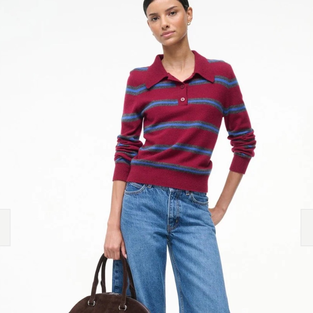 STAUD GEMMA CASHMERE SWEATER CRIMSON STRIPE
